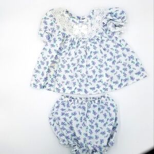 Vintage Little Miracles Dress Bloomer Lace Floral Flower Print Set 3-6m